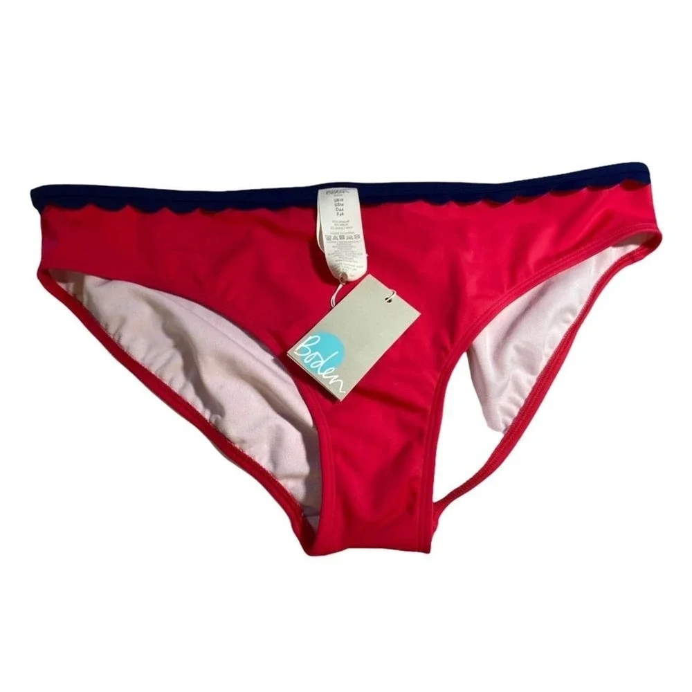 New‎  Boden  Womens Pink Bikini Navy Scalloped Hemline Swimsuit Bottom